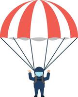 Parachutist with red and white canopy landing illustration in flat style vector