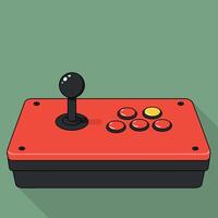 Retro arcade joystick with red buttons and black base on green background illustration vector