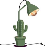 Cactus desk lamp with green lampshade and pot illustration vector