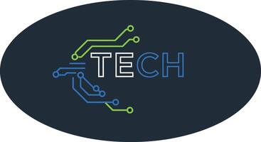 Tech logo design with circuit board elements in green and blue colors illustration vector