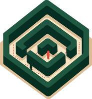 Isometric maze labyrinth with two human figures and path in green and beige colors illustration vector