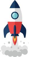 Rocket launch illustration with blue red and white colors in flat style vector