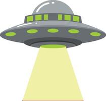 UFO spaceship with green lights and yellow beam illustration simple design vector