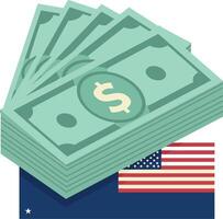 Stack of US Dollar Bills with American Flag Background Illustration for Finance and Economy Concepts vector