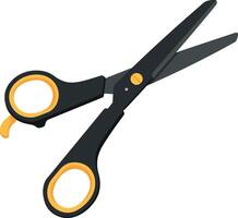 Black and yellow scissors illustration with open blades and ergonomic handles vector