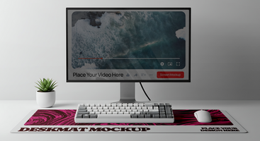 Screen mockup and Deskmat mockup with clean background psd
