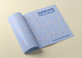 blue pattern wrapping paper mockup on the floor psd