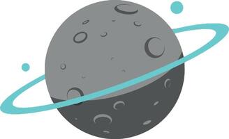 Gray cratered planet with blue ring and orbiting satellites illustration space theme vector