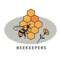 Bee with honeycomb and flower logo design for beekeepers and honey production vector