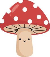 Cute red and white spotted mushroom illustration with smiling face vector