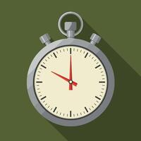 Stopwatch timer with long shadow on green square background illustration vector