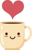 Cute coffee mug with smiling face and floating red heart illustration cheerful design vector