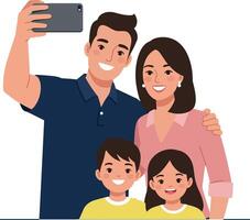 Family taking selfie with smartphone smiling together in casual clothing illustration vector