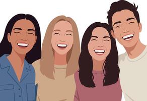 Group of diverse young adults smiling and enjoying friendship illustration vector