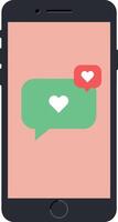 Smartphone with heart chat bubbles showing social media likes and messages illustration vector