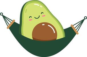 Cute avocado character resting in hammock with smiling face illustration vector