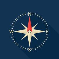 Compass rose navigation symbol with red north pointer on dark blue background illustration vector