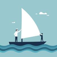 Sailboat with Two People Navigating Calm Waters in Minimalist Illustration vector