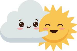 Cute smiling sun and cloud illustration with happy faces in friendly style vector