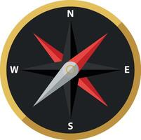Compass rose navigation tool with gold rim and red grey needles illustration vector