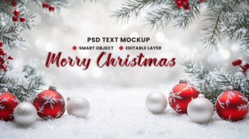 Santa and snowfall shining with 3d golden ball tree and wreath for merry Christmas and Xmas year psd