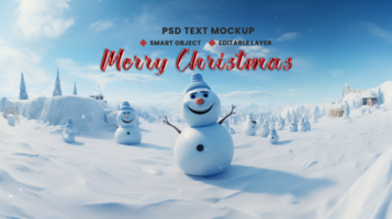 Christmas tree and happy snowman for Merry Christmas background theme with winter snowy joy psd