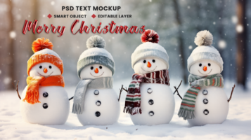 December snowfall with happy snowman for Merry Christmas background theme with Xmas Santa and light psd