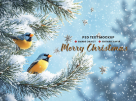 Snowy Santa Claus tree in Merry Christmas background theme with birds sitting on Christmas tree psd
