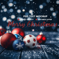 Xmas multiple colour ball joy in Merry Christmas background theme with snowfall and Christmas light psd