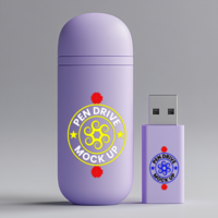 Realistic pen drive mock up rendered in high detail with editable pendrive mock up label zone psd