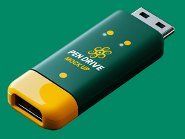 Shiny pen drive mock up crafted for smooth data storage combined with trendy pen drive mock up view psd