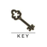 Vintage key logo design with black and gold outline illustration for branding and identity vector