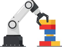 Industrial robotic arm assembling colorful blocks automation technology illustration vector