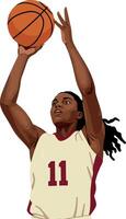 Female basketball player shooting a basketball in jersey number eleven illustration vector