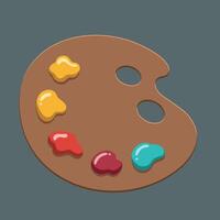Artist paint palette with colorful paint spots illustration in brown and grey background vector