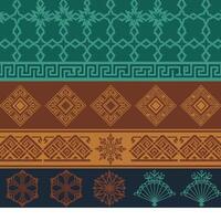Ethnic ornamental geometric pattern with tribal motifs in brown teal and orange colors vector