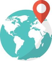 Globe with red location pin marking specific place on earth illustration vector