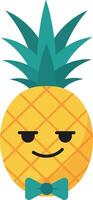 Pineapple with teal leaves and bow tie illustration with smirking face emoji vector