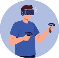 Man Wearing Virtual Reality Headset Using Controllers for Gaming or Simulation Illustration vector