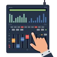 Audio Mixer Console with Hand Adjusting Sound Levels Illustration Dark Background vector