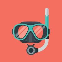 Snorkeling mask and breathing tube illustration with black and turquoise colors on coral background vector