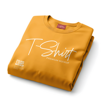 Folded tshirt mockup showcases a vibrant yellow tee perfect for branding. psd