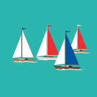 Sailboats with colorful sails on turquoise water illustration in square format vector