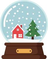 Snow globe with red house and green pine tree in winter scene illustration vector