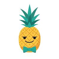 Pineapple with Smirk and Bow Tie Illustration in Yellow and Green Colors vector