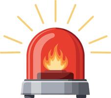 Red emergency siren light flashing illustration with flames and glowing rays vector