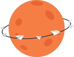 Mars planet with orbiting paper airplanes illustration in flat style vector