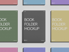 Colorful Book Folder Mockup Design Templates for Branding Presentation from top camera view psd