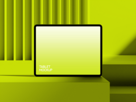 Modern Tablet Mockup on Yellow Geometric Background for App Presentation Design psd
