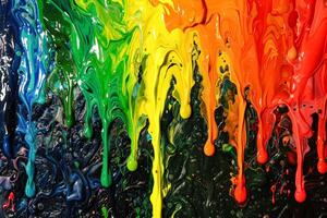 Painting of a rainbow with paint dripping down it photo